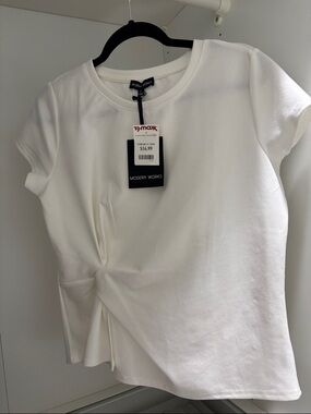 White Short-Sleeve Twist-Front Blouse